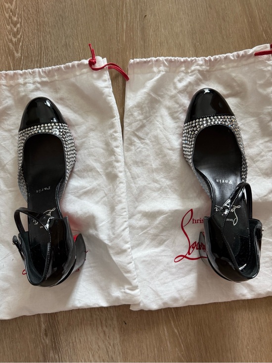 Christian Louboutin Shoes - Christian Louboutin Black Patent Crystal-Trim Slingback Heels